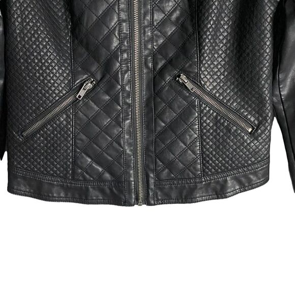 Smart Set Women's Black Faux Leather Full Zip Quilted Biker Jacket - Picture 3 of 8